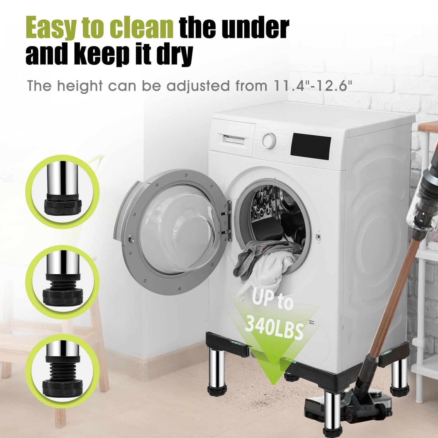 Ailahloe Mini Fridge Stand with 4 storage Feet (11.4"-12.6" High), Adjustable Base Tray Anti-Vibration for Mini Refrigerator Stand Washing Machine Stand Pedestal Dryer Dishwasher AC, Max Load 340LBS