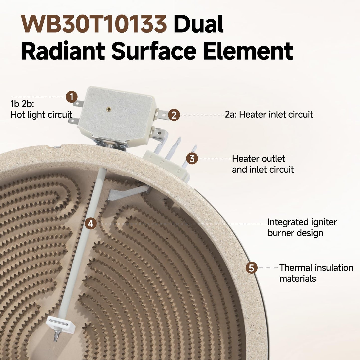 WB30T10133 Dual Radiant Surface Element, 240V 3000W Electric Cooktop Heating Element Compatible with GE Hotpoint Haier Stove, Replaces WB30X24111, NE59M432, 164D3871P001, PS2321567, 1474218