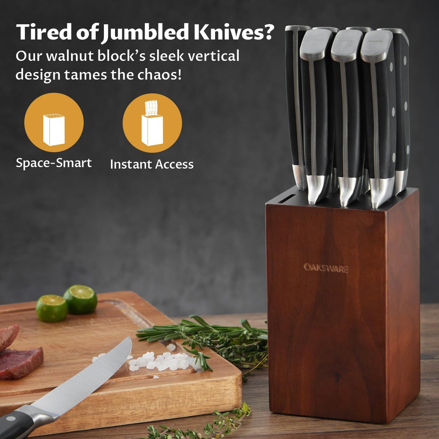 Steak Knives Set of 8, 5 Inch Non Serrated Steak Knife with Walnut Block, Razor-Sharp German Stainless Steel Dinner Knives, Durable Full Tang Forged Straight Edge Meat Knife for Home Dining&Gift