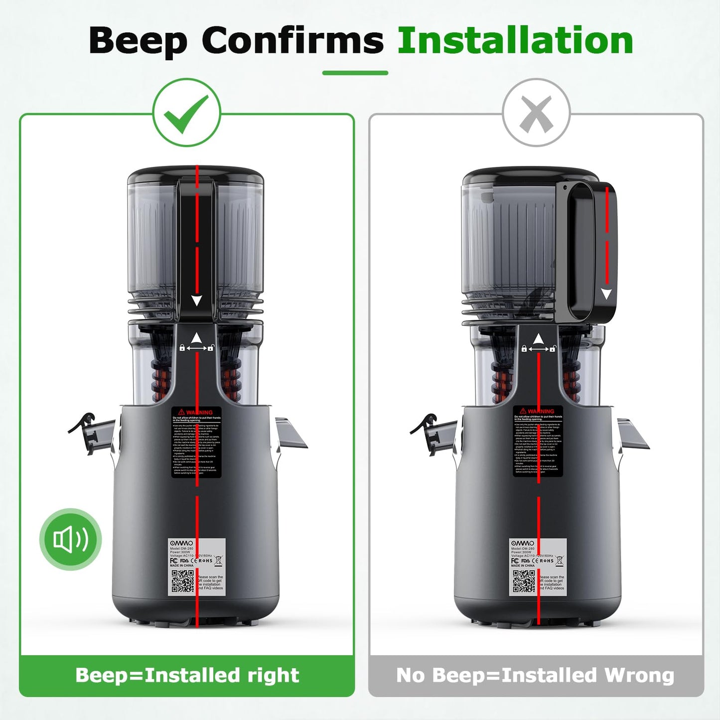 OMMO Cold Press Juicer Machines: 5.1" Wide Feed Chute Slow Masticating Juicer for Whole Fruits & Vegetables, Easy to Clean, High Juice Yield, BPA Free, Grey