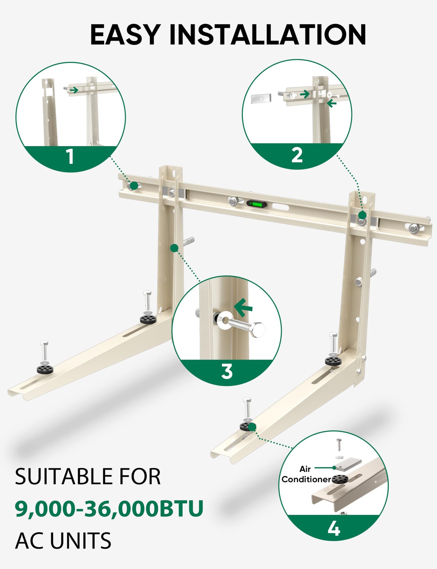 Mini Split Wall Mounting Bracket: Wall Mount Ac Bracket for Outside 9000-36000 BTU Mini Split Air Conditioner with Leveler Universal Ductless AC and Heat Pump Systems Outdoor- Up to 490 LBS