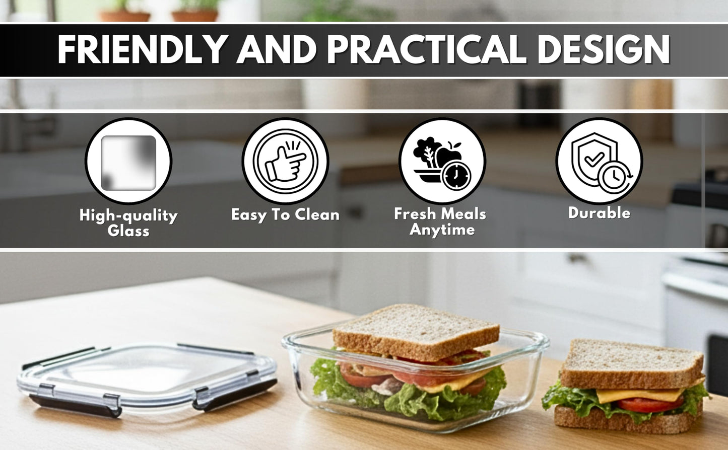 KEKEGO 5Pack 35oz Glass Storage Containers with Lids, Airtight Glass Meal Prep Containers, BPA-Free Lunch Containers for Microwave, Oven, Freezer & Dishwasher Safe