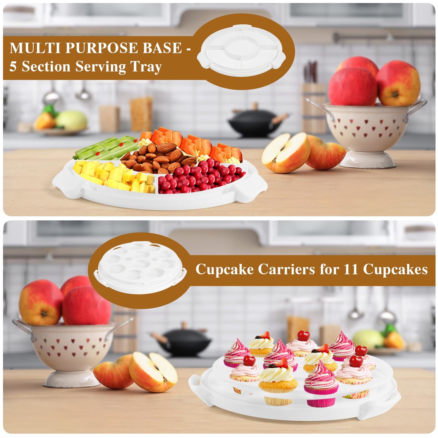 Cake Carrier with Lid and Handle, BPA-Free Cake Containers Cake Stand for 10 inch Cake with 2 Handles Cupcake Carrier - Plastic Cover Two Sided Base for Transport Pie Nuts Fruit Perfect Gifts