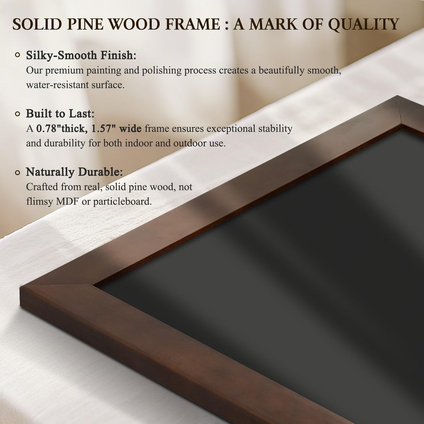 4 THOUGHT Solid Pine Wood Framed Magnetic Chalkboard for Wall, 24"x18" Heavy Duty Rustic Blackboard Sign for Kitchen, Office, Home & Cafe - Indoor/Outdoor Use, Brown
