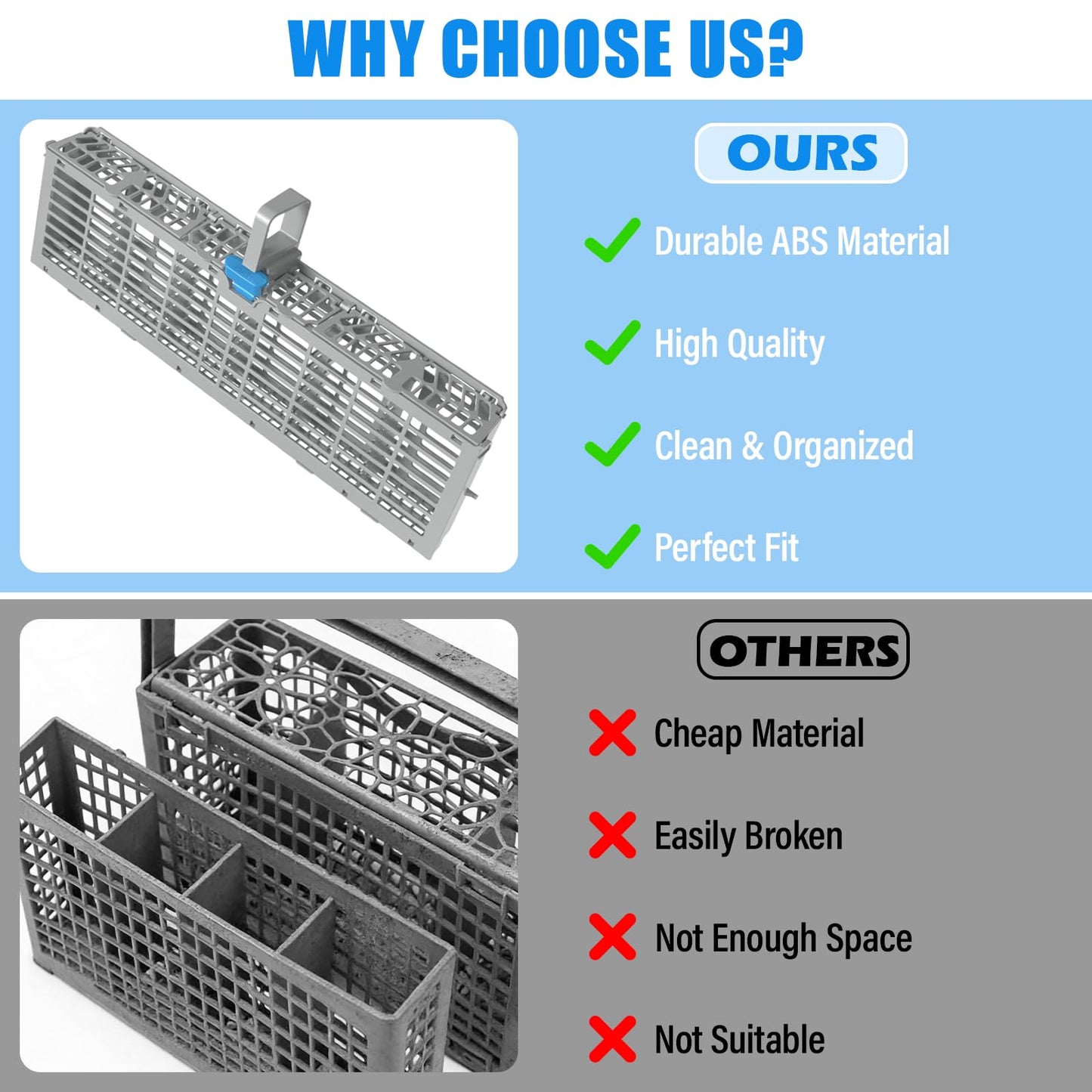 UPGRADED W11158802 Dishwasher Silverware Basket Compatible with Whirlpool Dishwasher Silverware Basket Parts 8535075 Utensil Basket W10360461 W10629541 PS12347808 WDF520PADM0 WDF730PAYM0