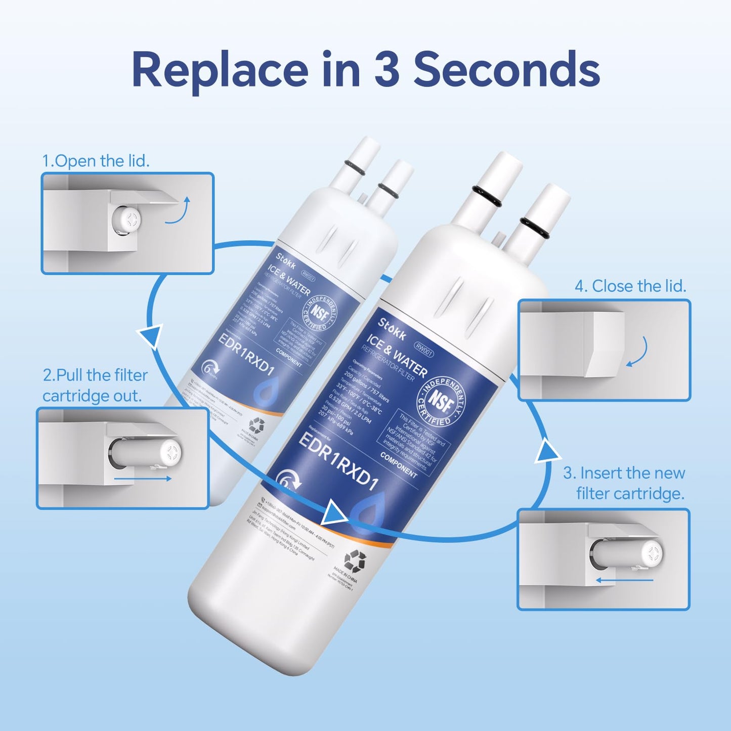 Stokk EDR1RXD1 Water Filter Replacement Compatible with Everydrop Filter 1, EDR1RXD1B, Whirlpool W10295370A, P8RFWB2L, P4RFWB, P5WB2L, 46-9081, 46-9930, RW001 Refrigerator Water Filter, 6 Pack