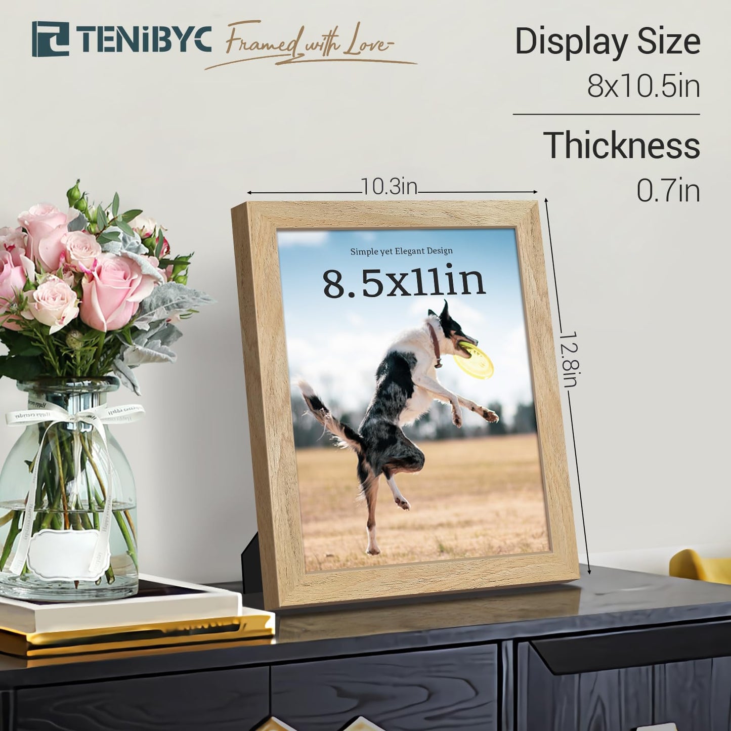 TENIBYC 8.5 by 11 Picture Frame Wood Set - 4 Pack, Natural Wood, HD Tempered Glass, Elegant Wood Grain Photo Frame, Table or Wall Display