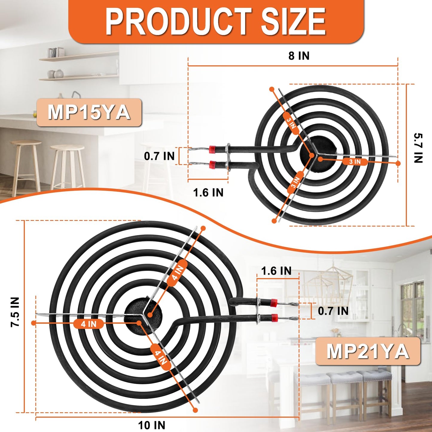 【UPGRADED】W10196405 W10196406 Electric Stove Burner Drip Pans & MP21YA MP15YA Electric Range Burner Element Unit Set fit for Whirlpool Kenmore Amana Range Oven/Stove by Cenipar