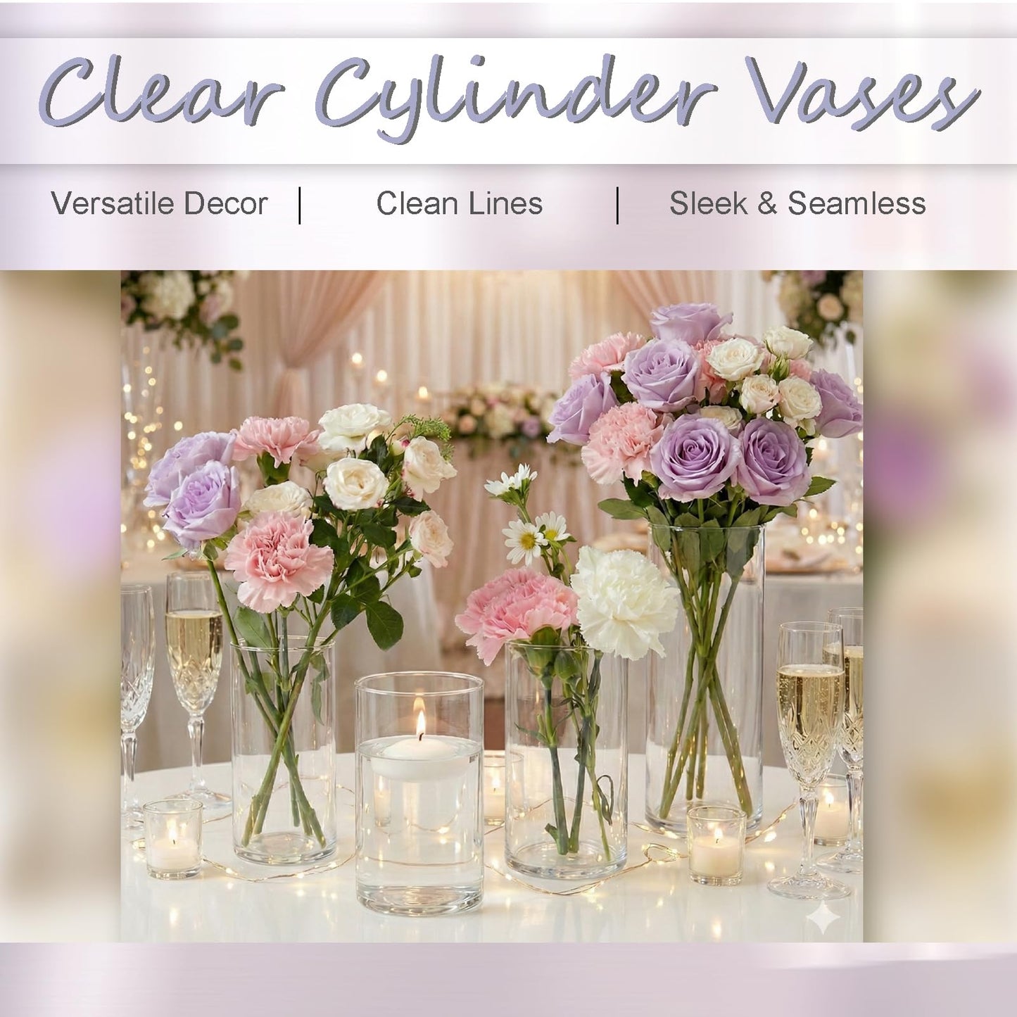 Wehomai 24pcs Glass Cylinder Vases for Centerpieces,Clear Flower Vases for Wedding Decorations and Indoor Home Decor, Hurricane Candle Holder for Table Shelf, Party