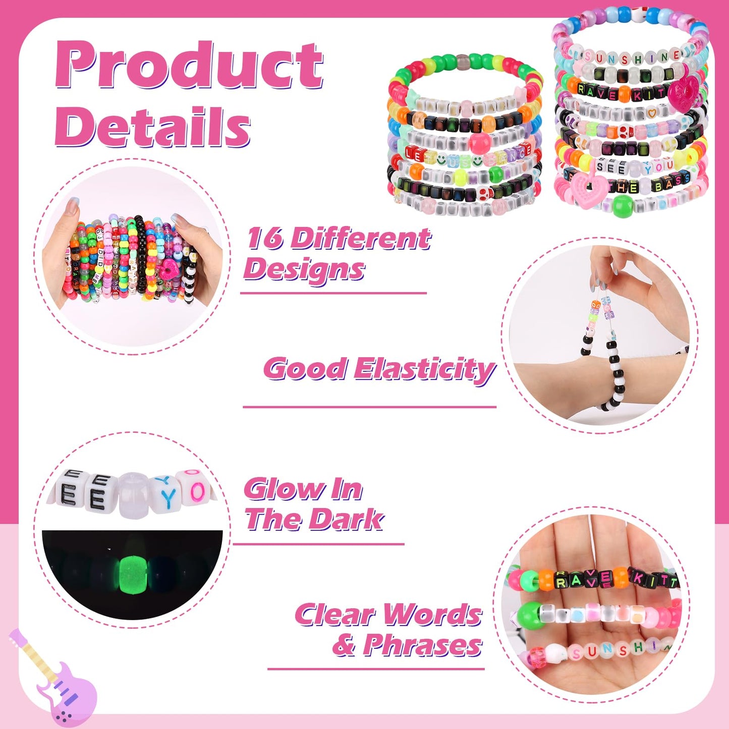 SMAODSGN 32Pcs Music Party Bracelets Set Glow In The Dark EDM Music Stretch Bracelets Multi Color Beaded Cuff Music Party Favor for Women Men Friends EDM Festival