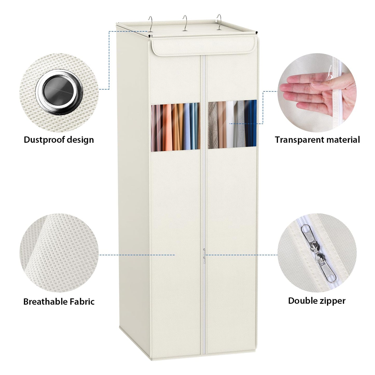 Zilink Clear Garment Bags for Hanging Clothes 54" Large Hanging Garment Bag for Closet Storage with Clear Window Space Saving Garment Storage Bags for Suits, Coats, Dresses, 2-Pack