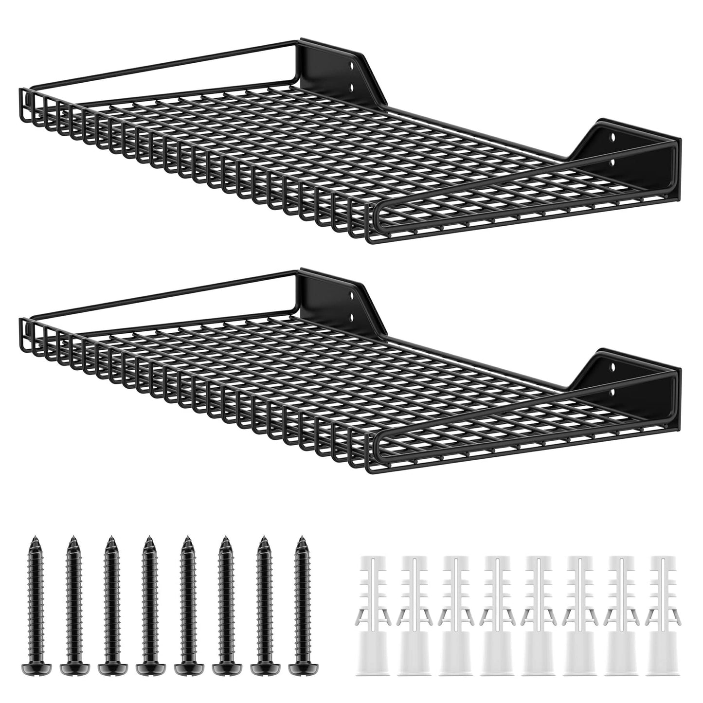 WALMANN 2 Pack Garage Wall Shelf, 23.5" x 12" Wall Mounted Storage Shelves for Garage, Closet, Laundry Room, Heavy Duty Wall Shelving, Holds Up to 65 lbs(Black)
