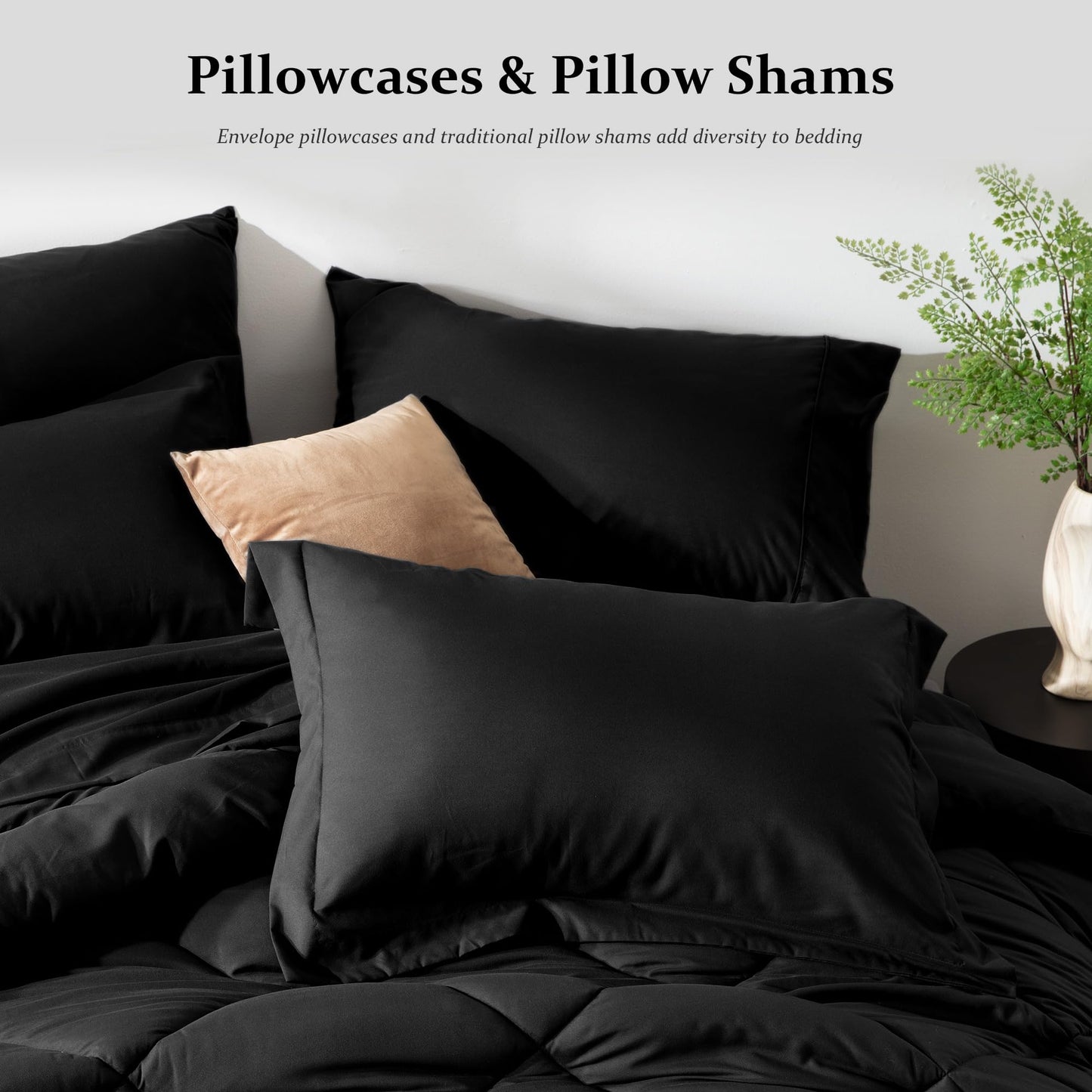Newspin Queen Comforter Set Black - Bed in a Bag Queen Size 8 Pieces, All Season Bed Set, Fluffy Comforter Set with Sheets, Sheet Set Quilt Blanket, Pillowcases & Shams & Bed Skirt