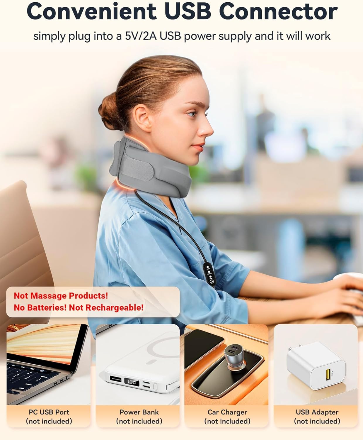 BETOVIN Heated Neck Brace Cervical Collar - Neck Support Brace with Heating Pad, Soft Foam Wraps Keep Vertebrae Stable and Aligned for Relief of Cervical Spine Pressure for Women & Men (M Size) Grey