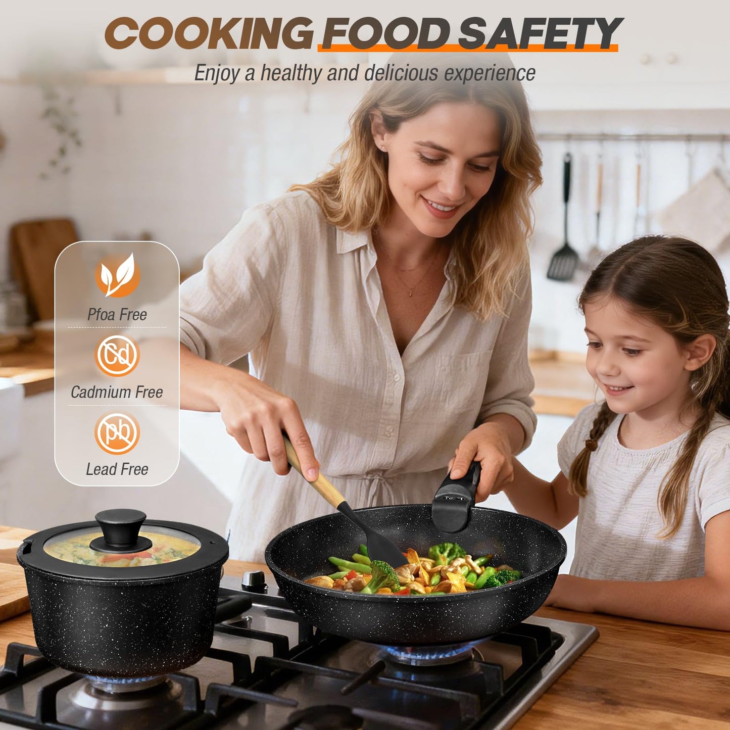 UMETRE pots and Pans Set, Nonstick Cookware Set Detachable Handle, Induction Kitchen Cookware Sets with Removable Handle, Non Stick RV Cookware Set, Dishwasher ＆ Oven Safe (9 PCS)