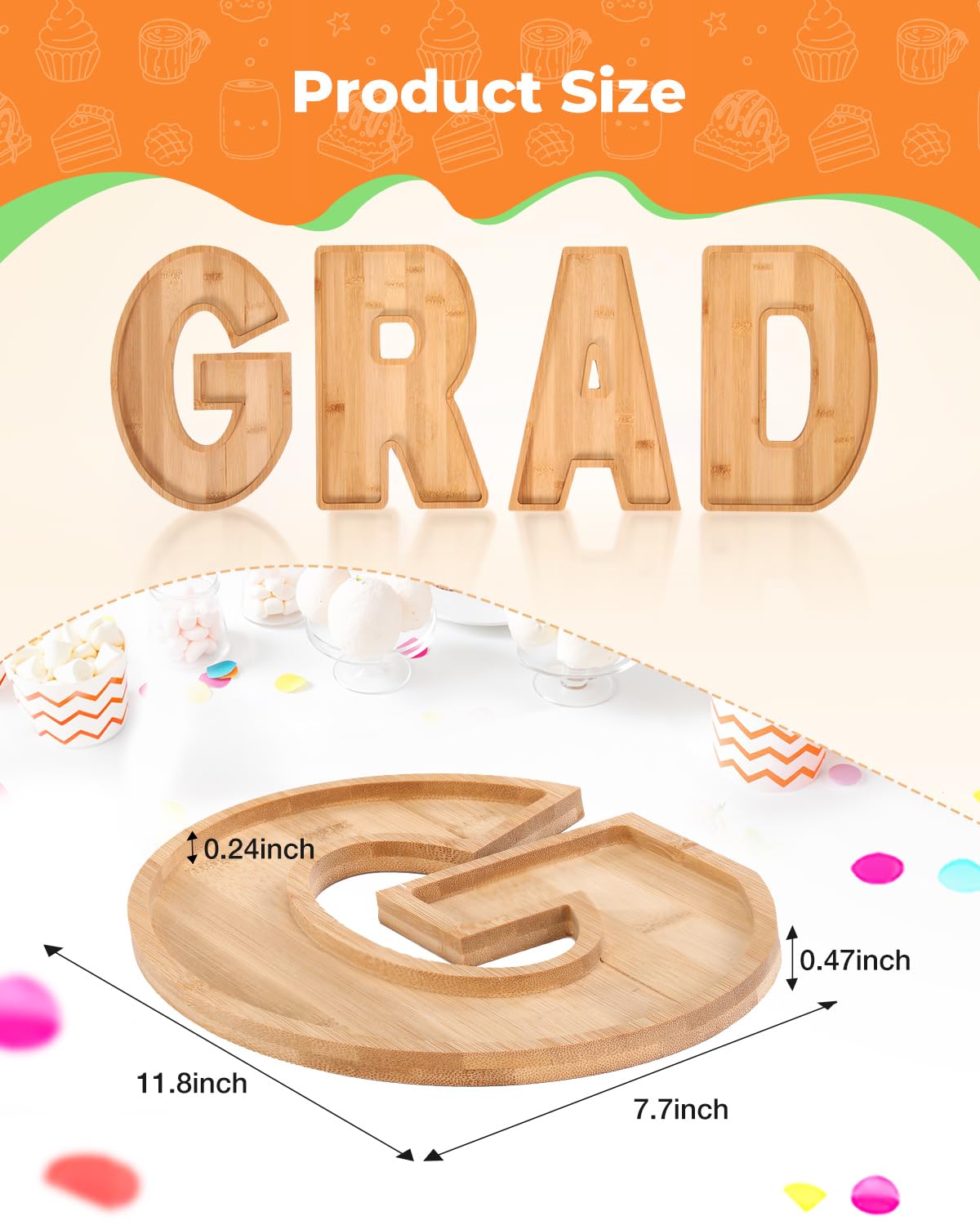 Bagrox Grad Charcuterie Letters Fillable,Wooden Grad Letters, Wood Charcuterie Letters, Fillable Letters for Food, Graduation Decorations