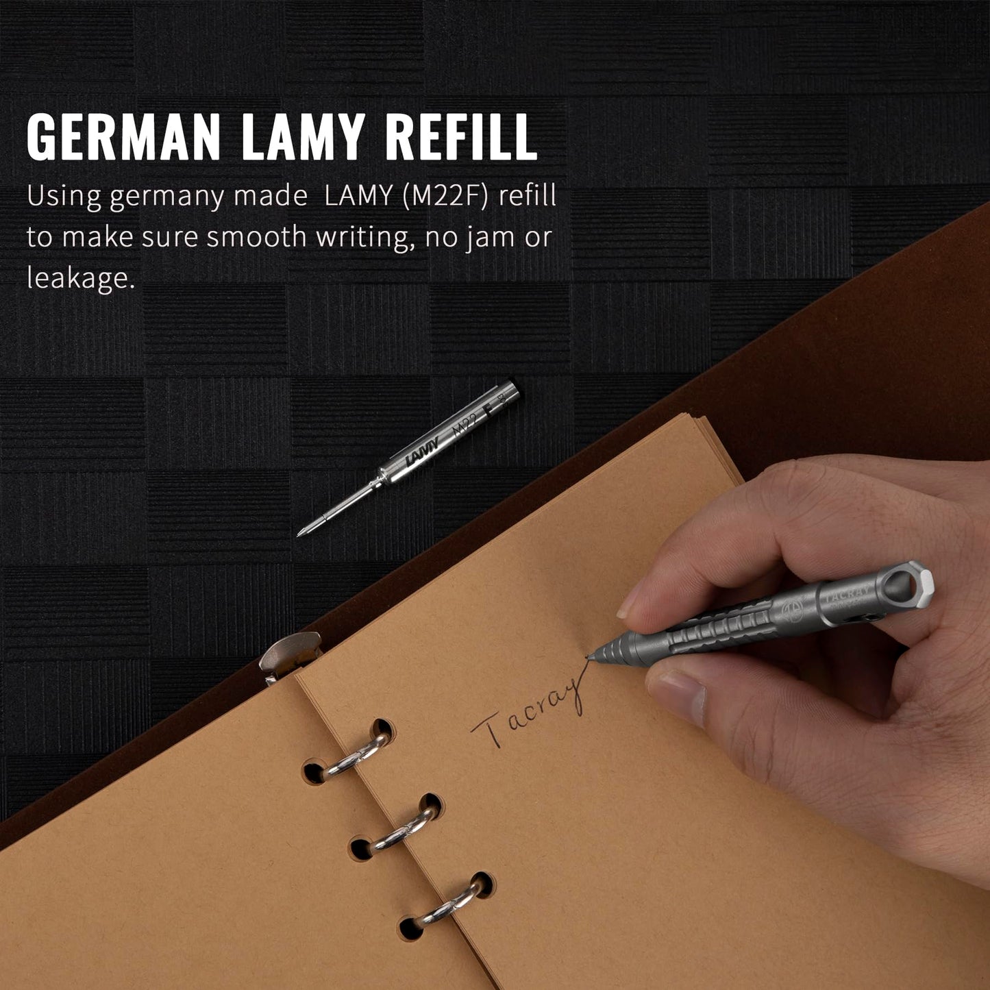 TACRAY Titanium Bolt Action Mini Pen, Pocket Size EDC Pen with Lanyard Clip and LAMY Brand Refill
