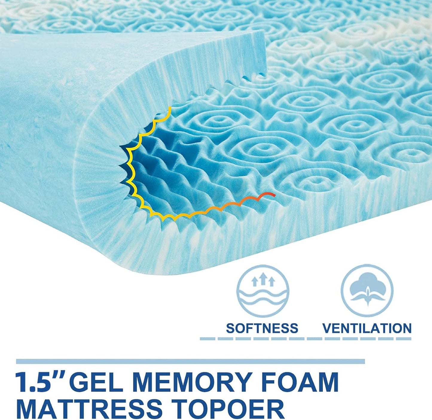 SINWEEK Mattress Topper Memory Foam Mattress Topper 1.5 Inch Queen Soft Mattress Pad for Pressure Relief, 5-Zone Design, CertiPUR-US Certified