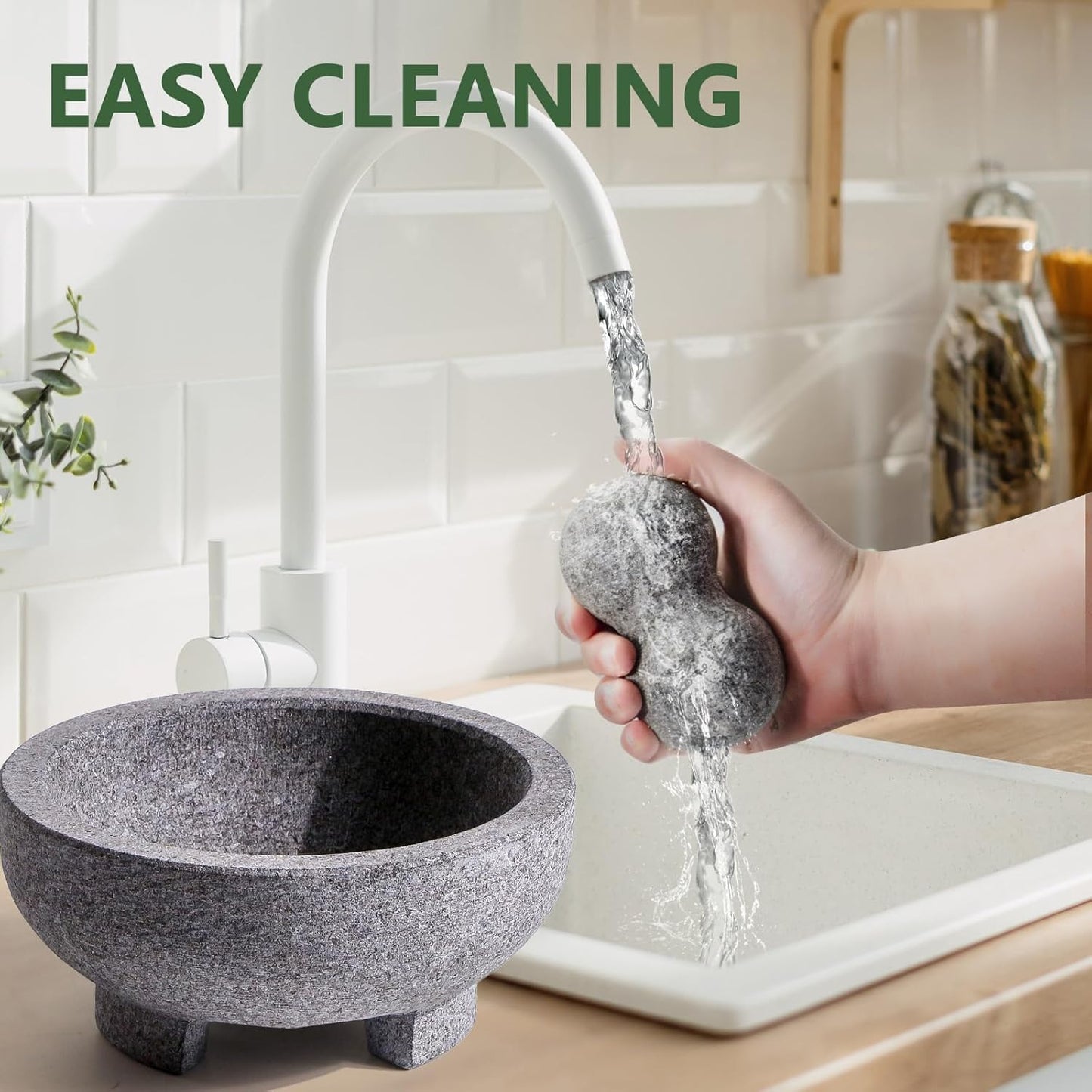 Luvan Large Mortar and Pestle Set,4 Cups Unpolished Granite Natural Stone Grinder Bowl for Molcajete Guacamole Bowl Crushing/Mexicano Guacamole,Spices Grinder,Herb Crusher,Salsa Pesto-8IN/Gray