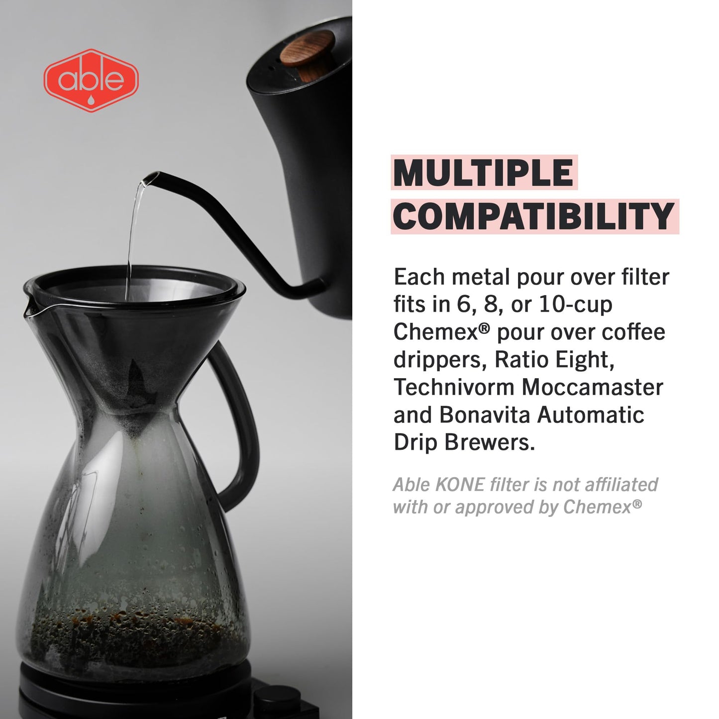 Able KONE compatible with Chemex: The Original Reusable Black Titanium Coffee Filter