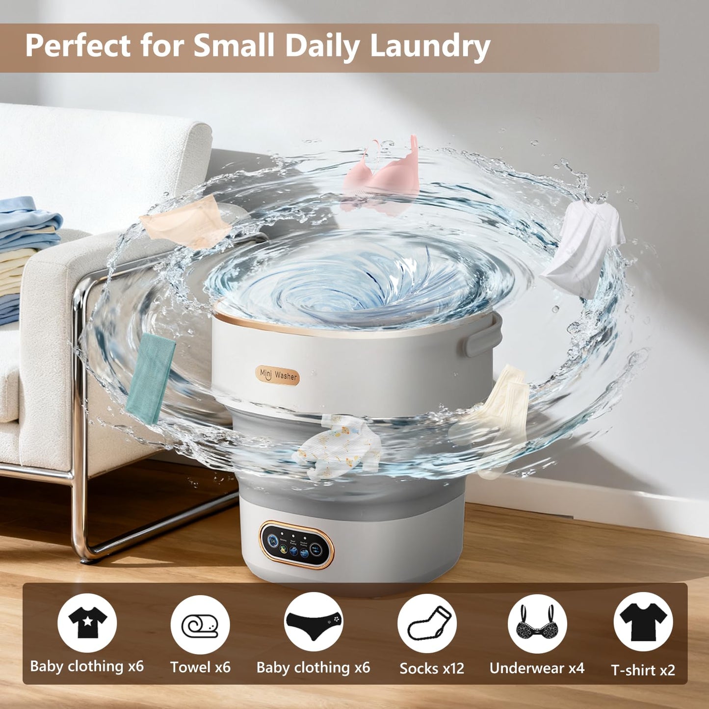 Portable Washing Machine 16L — 2026 Upgrade Foldable Portable Laundry Machine and Spinner, Underwear, Socks; Portable Washer Ideal for Travel, Dorms, Camping