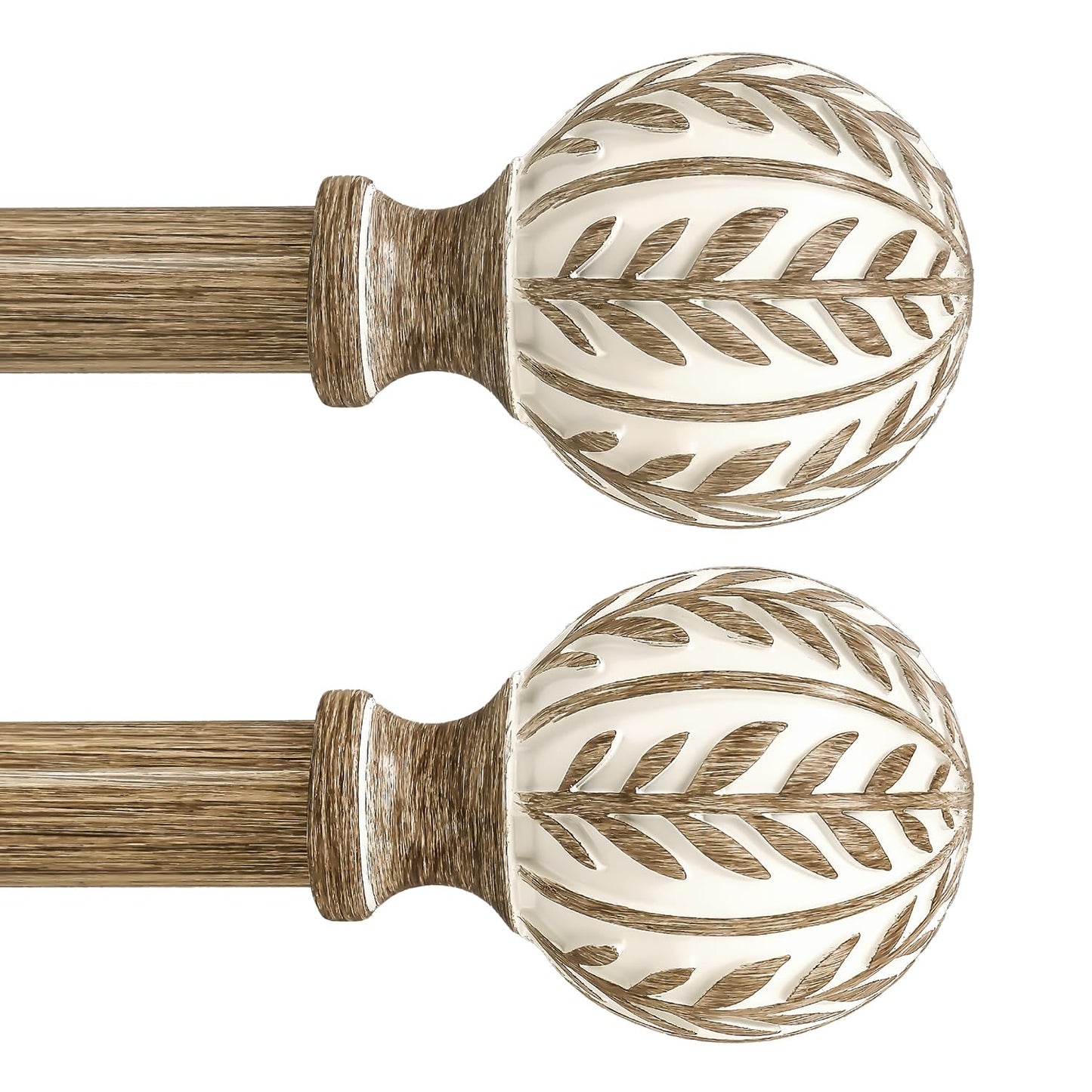 QDWIS 2 Pack Boho Wood Curtain Rods for Windows 28 to 48 inch,1" Adjustable Heavy Duty Window Curtain Rod with Imitation Wood Grain Finials,Rustic Decorative Drapery Rods Set 18-60'',Weathered Wood