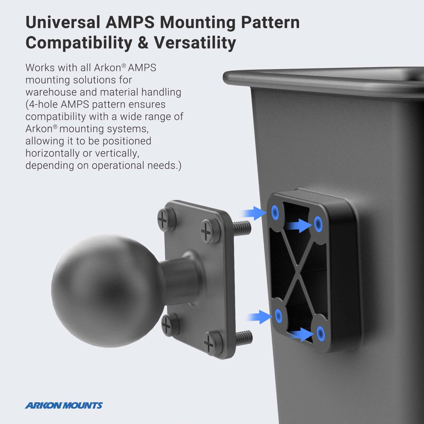 ARKON Mounts Large Barcode Scanner Holder | Fits Large Barcode Scanners | 4-Hole AMPs Mount | Heavy Duty Design for Fulfillment Centers and Warehouses | Compatible Zebra Scanner Holster
