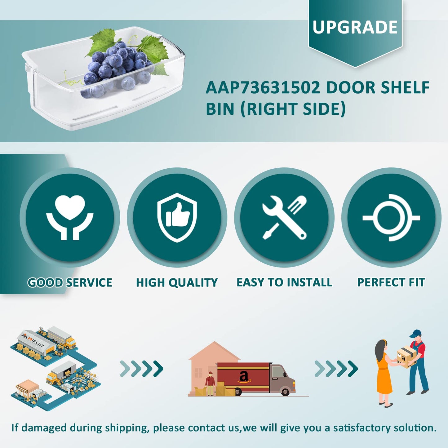AAP73631502 Refrigerator Door Bin RIGHT Compatible for L-G,Ken-more Elite Refrigerator Shelf-2Packs LFX28968ST Door Bin AP5673810,2652330,AAP72909218-by MIFLUS