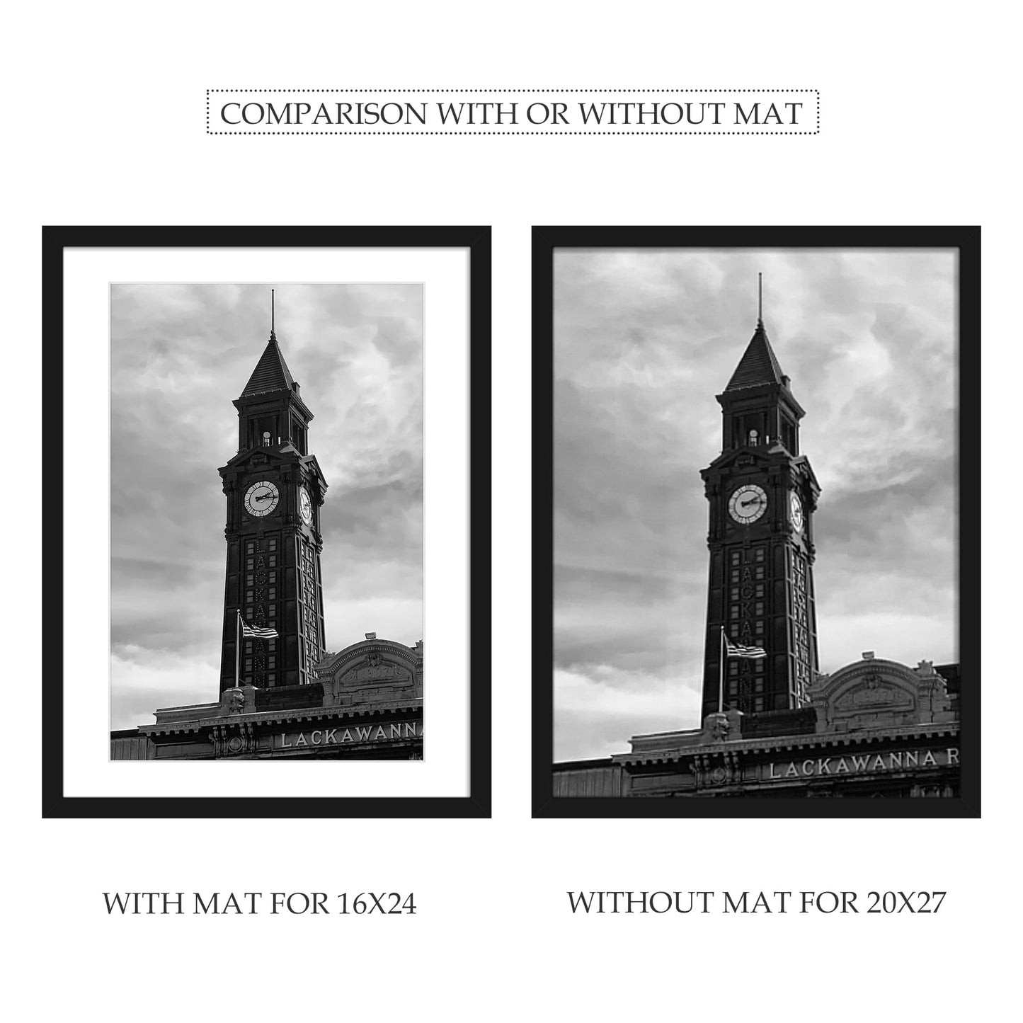 Wiscet 20x27 Picture Frame Set of 3, Display Pictures 16x24 with Mat or 20 x 27 Poster Frame without Mat, Wall Gallery Photo Frames, Black