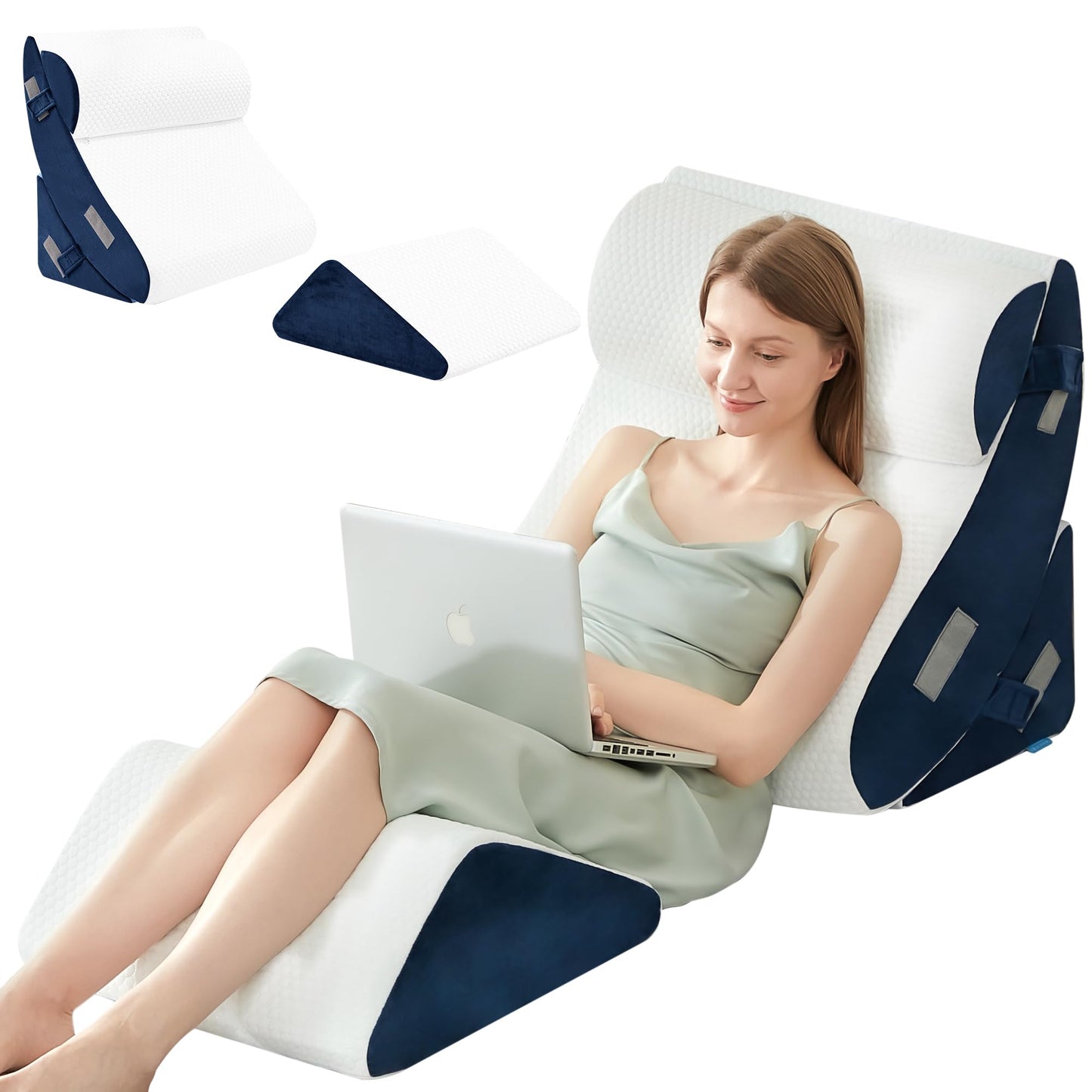 BDEUS 4PCS Bed Wedge Pillow Post Surgery, Orthopedic Sleeping Wedge Pillow Set for Back, Neck and Leg Pain Relief, Acid Reflux, GERD, Memory Foam Support Pillows for After Surgery, Navy