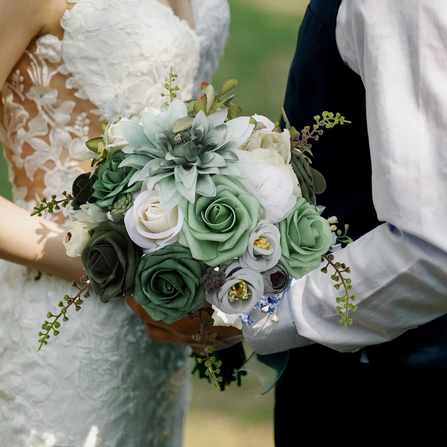 Floweroyal Artificial Flowers Combo Green Flowers Mix Silk Flowers Dahlia Roses with Stems for DIY Wedding Bridal Bouquets, Baby Shower, Floral Arrangement, Table Centerpieces, Home Decorations.