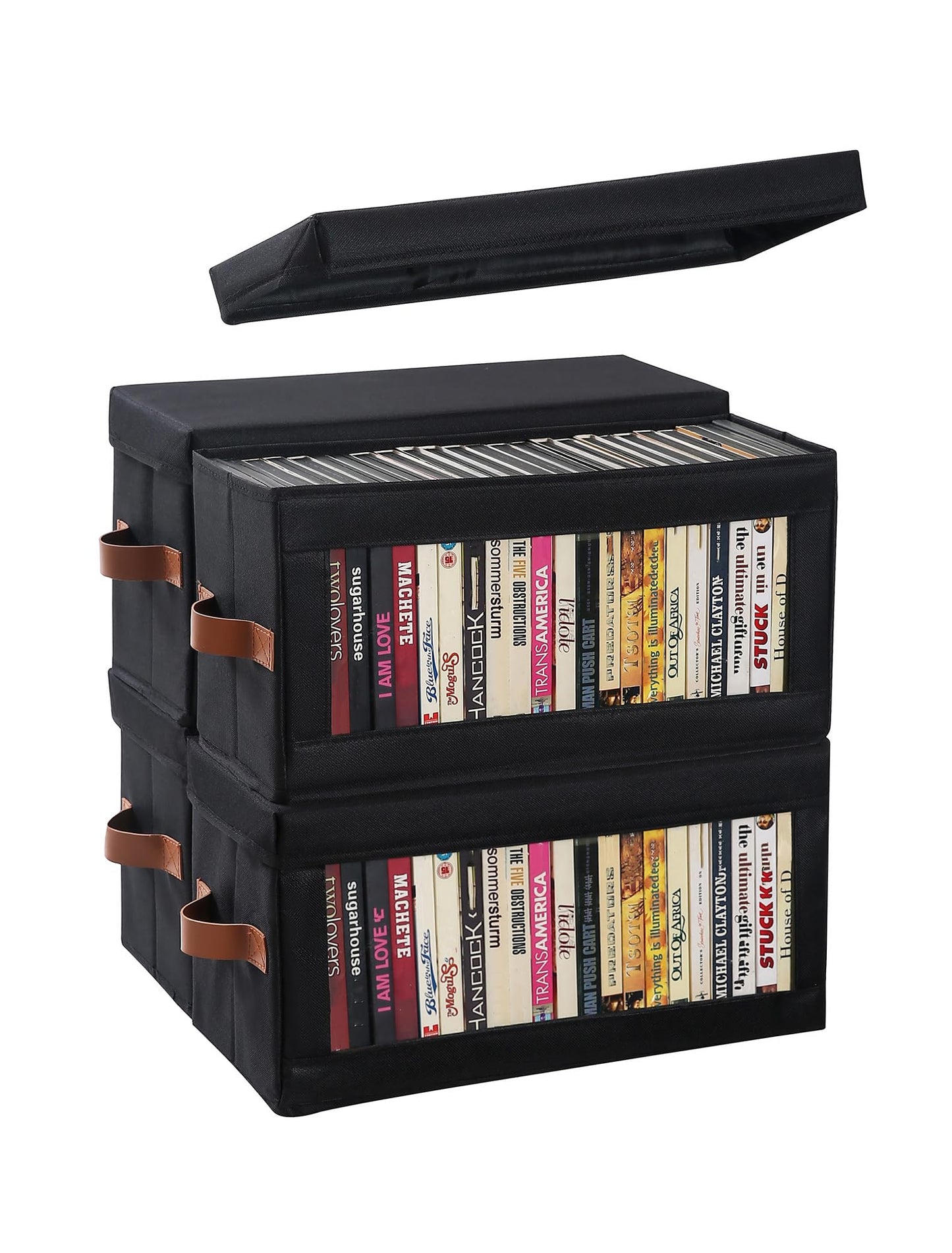 Coorganisers 4 Packs DVD Storage Box with Visible Window, Dustproof DVD Case Holder Organizer with Lid and Handles, Holds Up to 104 Cases, CD Holder for Blu-ray & CD Storage-15.75 x 6.10 x 8.07In