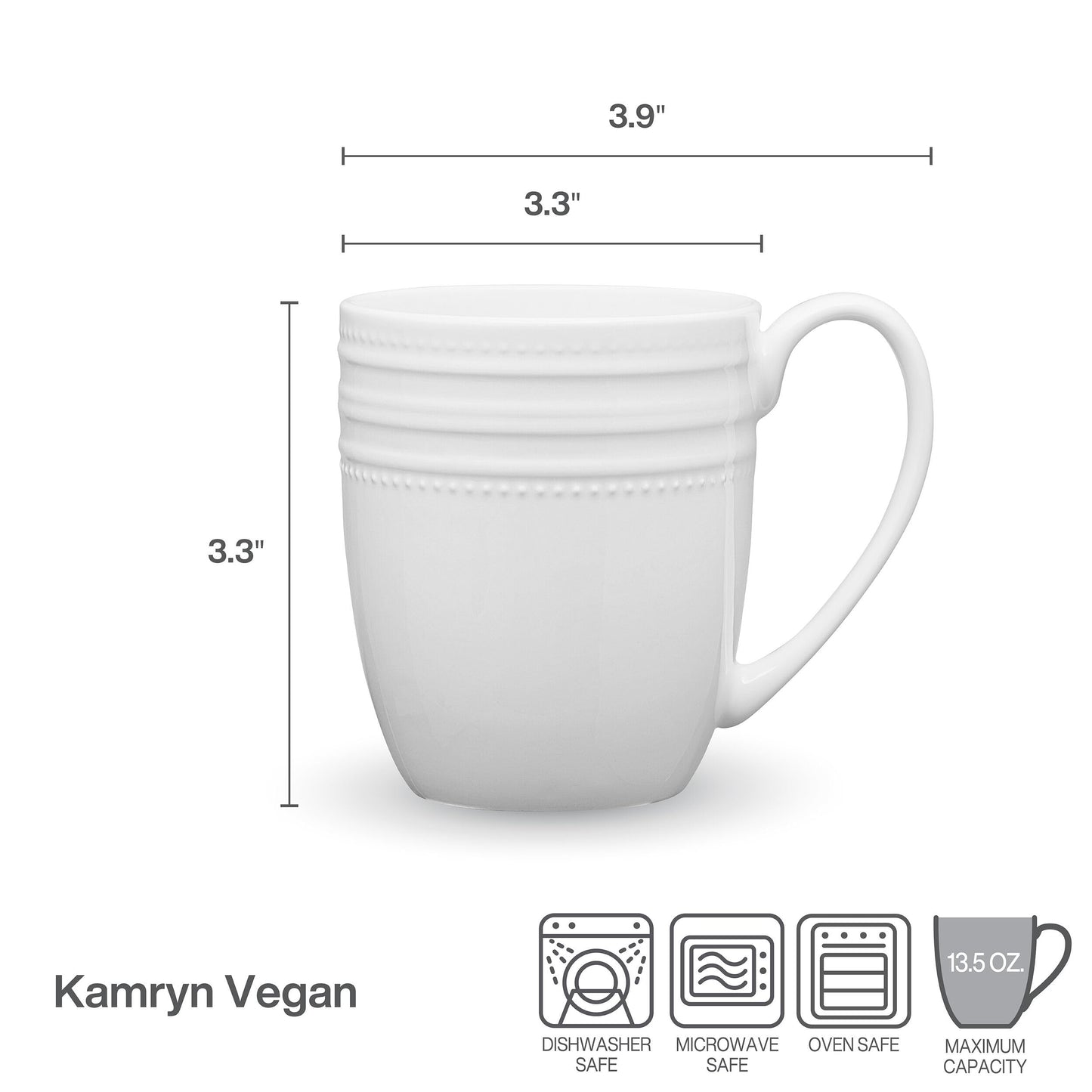 Mikasa Kamryn Vegan Bone China Lightweight Set of 4 Mugs, 13.5 Ounce
