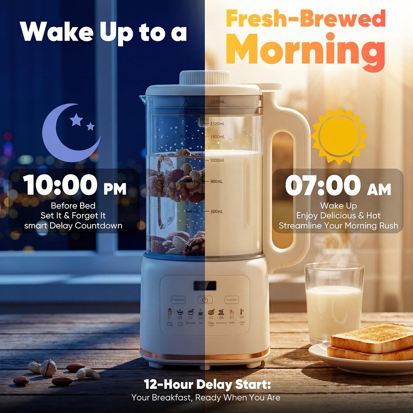55oz Nut Milk Maker, Automatic Plant-Based Milk Machine with 48 Blades, Soy/Almond/Oat Milk Maker, Delay Start & Keep Warm, Self-Clean, Touch Control, Stainless Steel Jar, for Hot or Cold Drinks