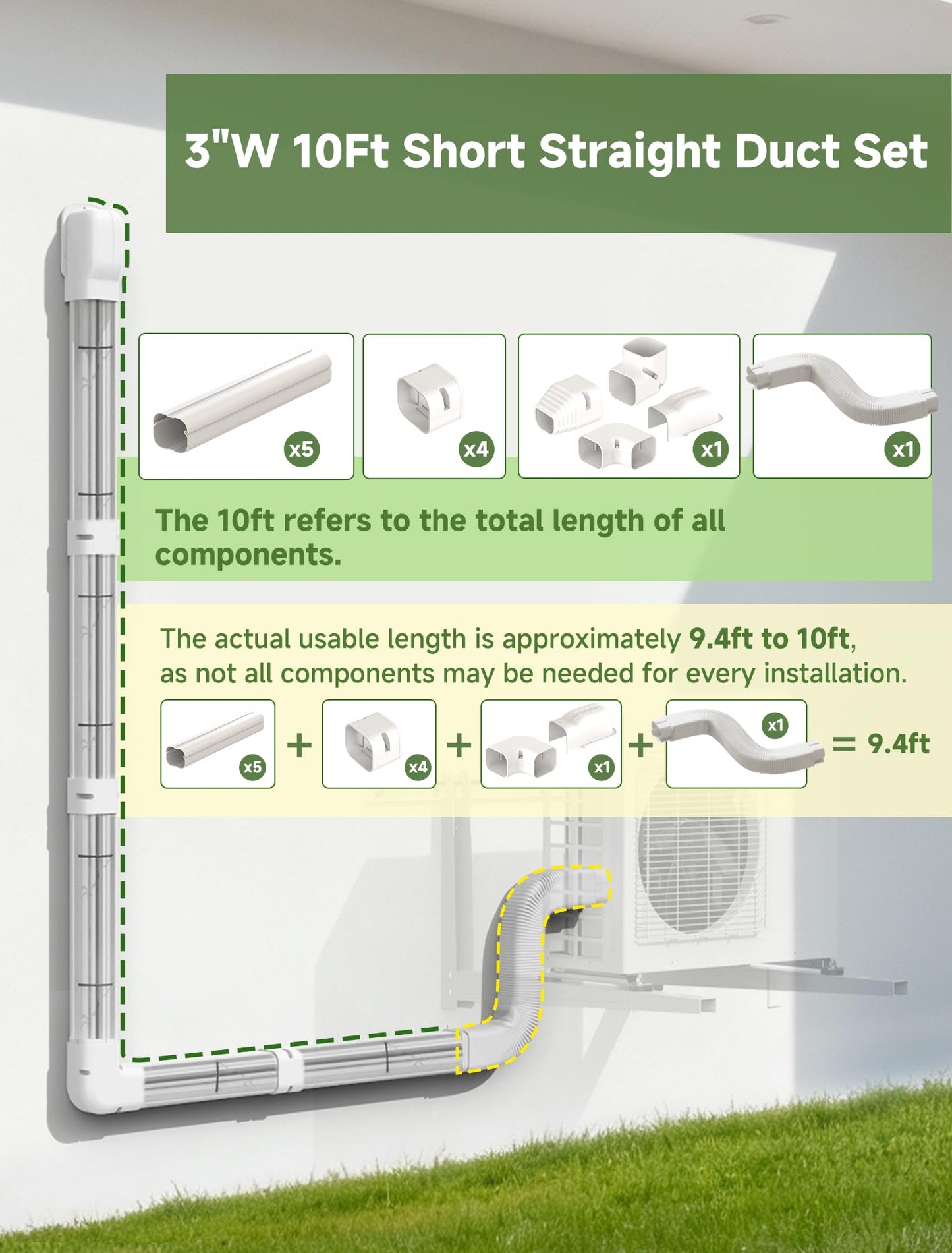 SMOQIO Mini Split Line Set Cover 3 Inch 10Ft, Easy to Install Lineset Cover Kit for Mini Split with Instruction, DIY Decorative PVC White Kit for Minisplit, Air Conditioner, Central AC and Heat Pump