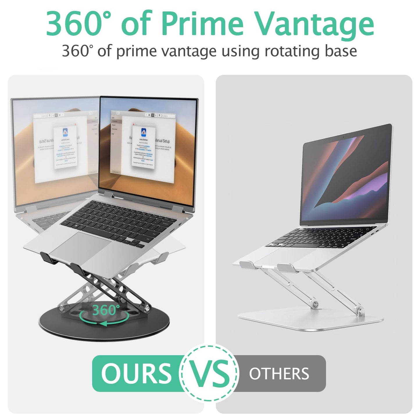 GleYo Laptop Stand for Desk Adjustable Computer Stand with 360 Rotating Base Ergonomic Laptop Riser Mount for Desk Foldable Protable Computer Desk Fits with MacBook Pro Air, Round Black
