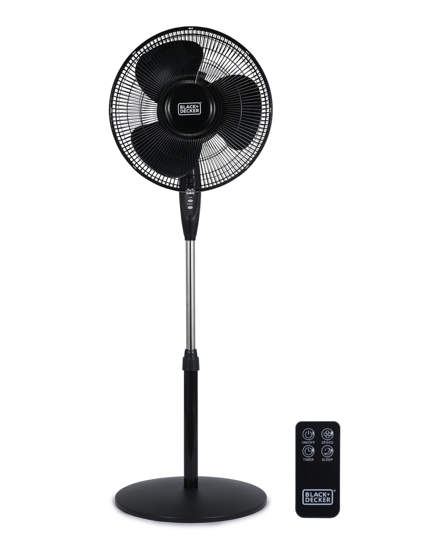 BLACK+DECKER 16" Standing Oscillating Pedestal Fan with Remote, 90-Degree Oscillation, 3 Speed Settings, Adjustable Height, Timer, 30-Degree Tilt, BFSR16B, Black