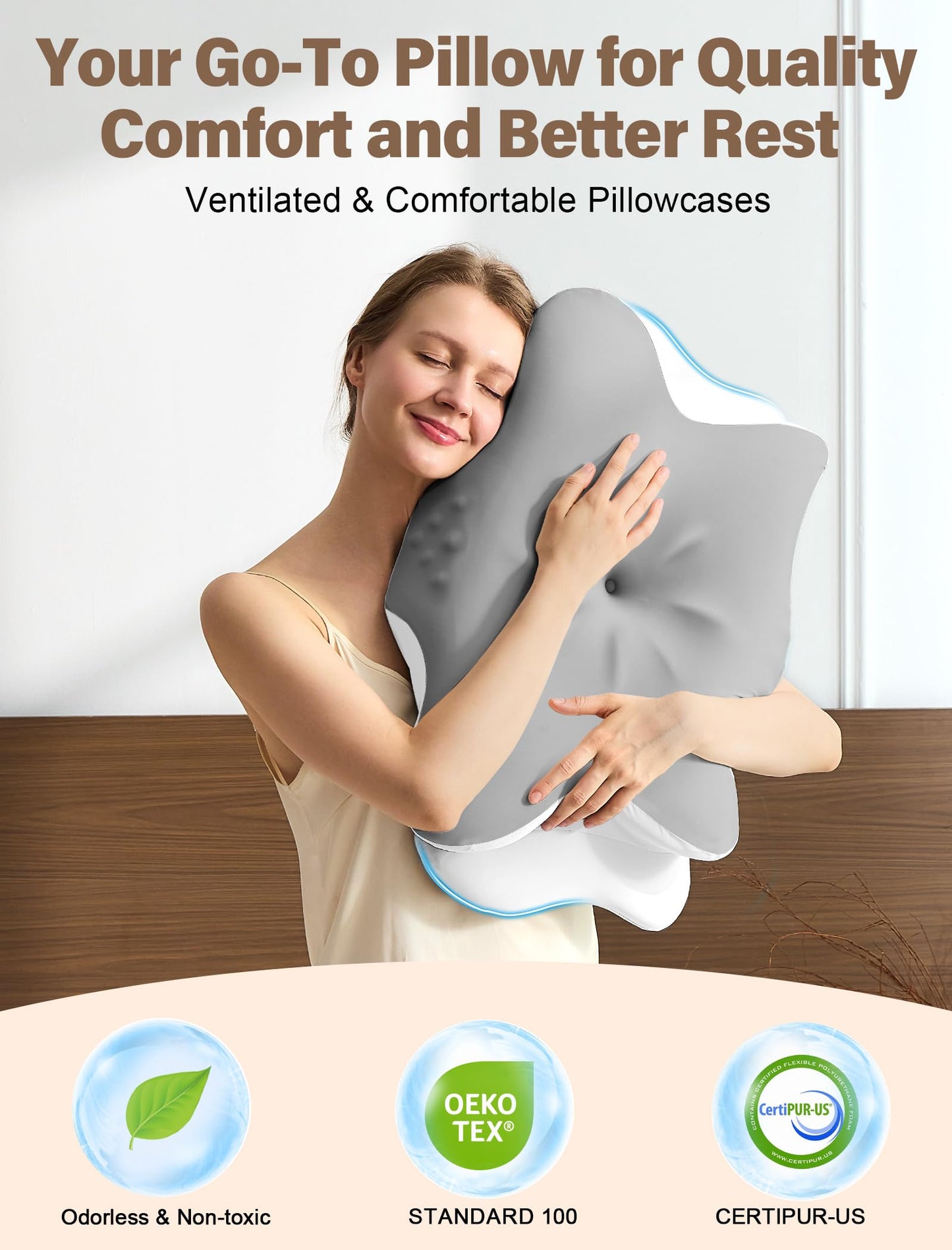 Cervical Neck Pillow for Pain Relief – Ergonomic Memory Foam Pillow for Side Sleeper Contour Orthopedic Bed Cooling Pillow for Neck Support – Ideal Christmas Birthday Gift for Women Men - Grey