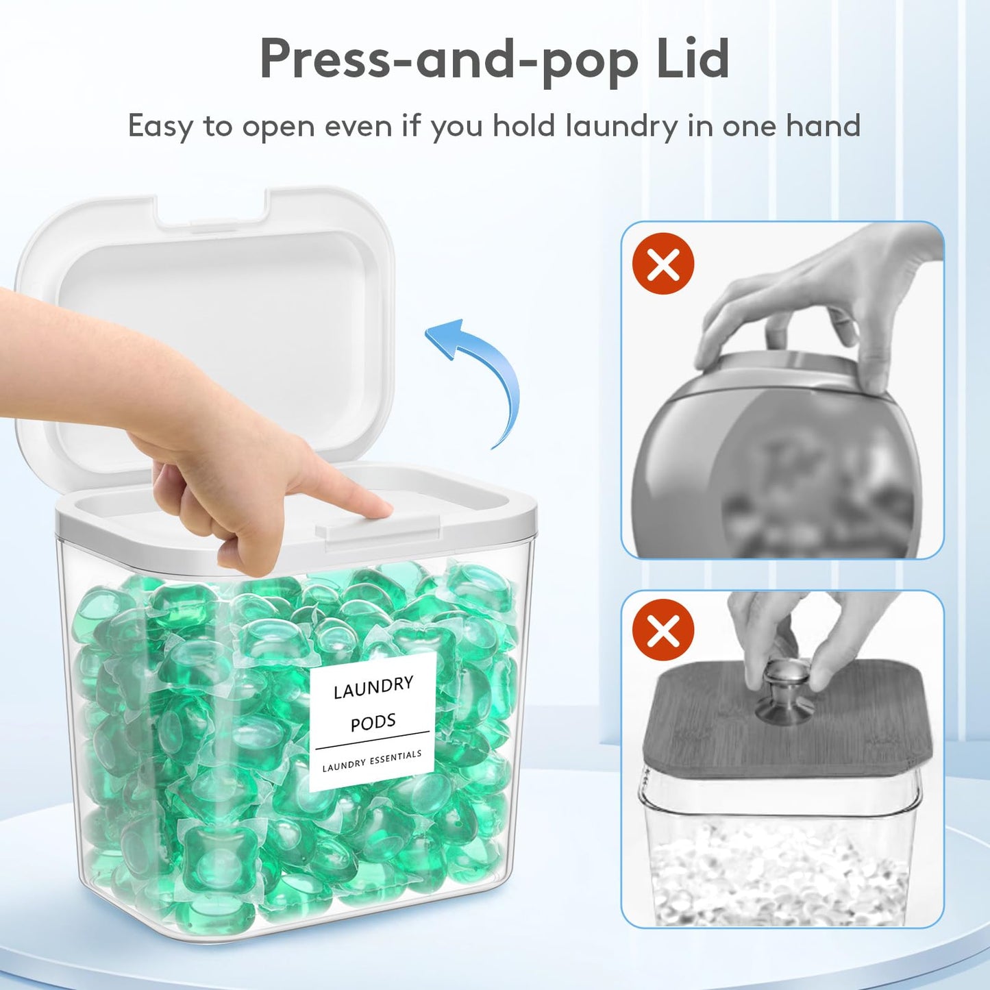 Lifewit Laundry Pods Container with Pop-up Lid, Laundry Room Organization, Dryer Sheet Holder for Washing Powder Scent Booster Beads, 2700 +4500ml/0.72+1.2gal,4 Pcs