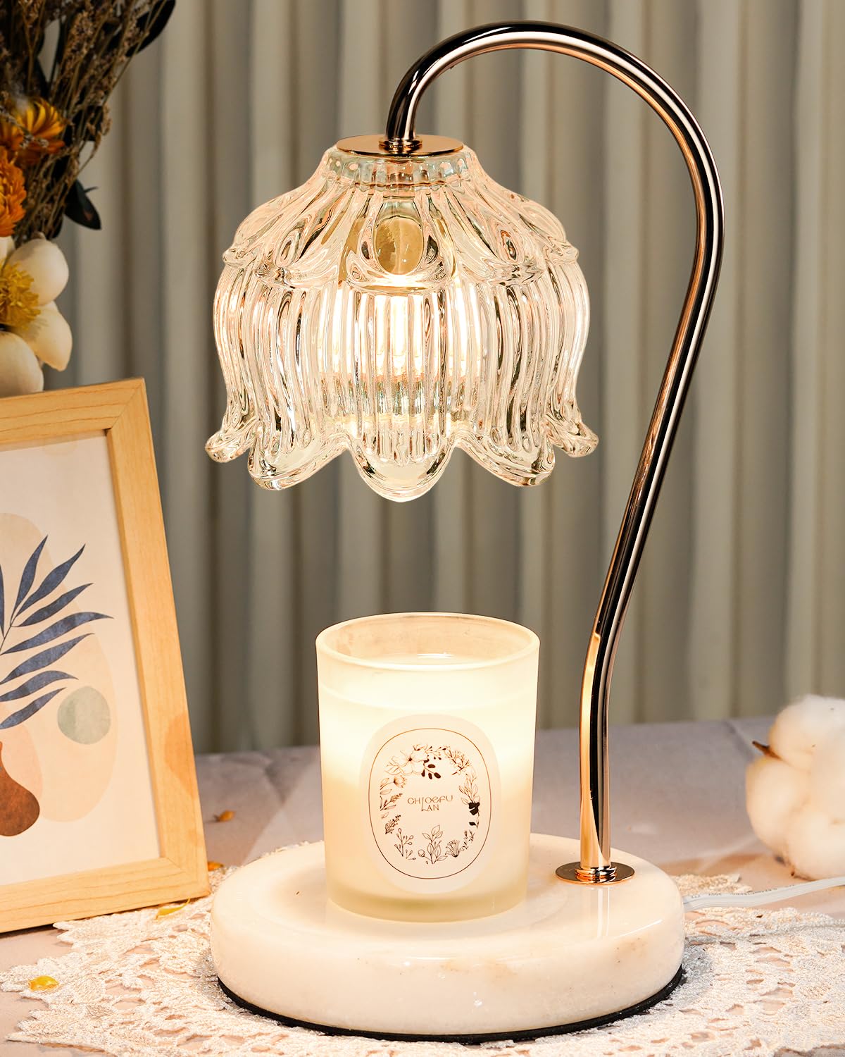Funistree Candle Warmer Lamp with Timer & Dimmable, Candle Warming Lamp, Mothers Day Birthday Gifts for Women Mom, House Warming Gifts New Home Marble Base Wax Melt Warmer for Jar Candles