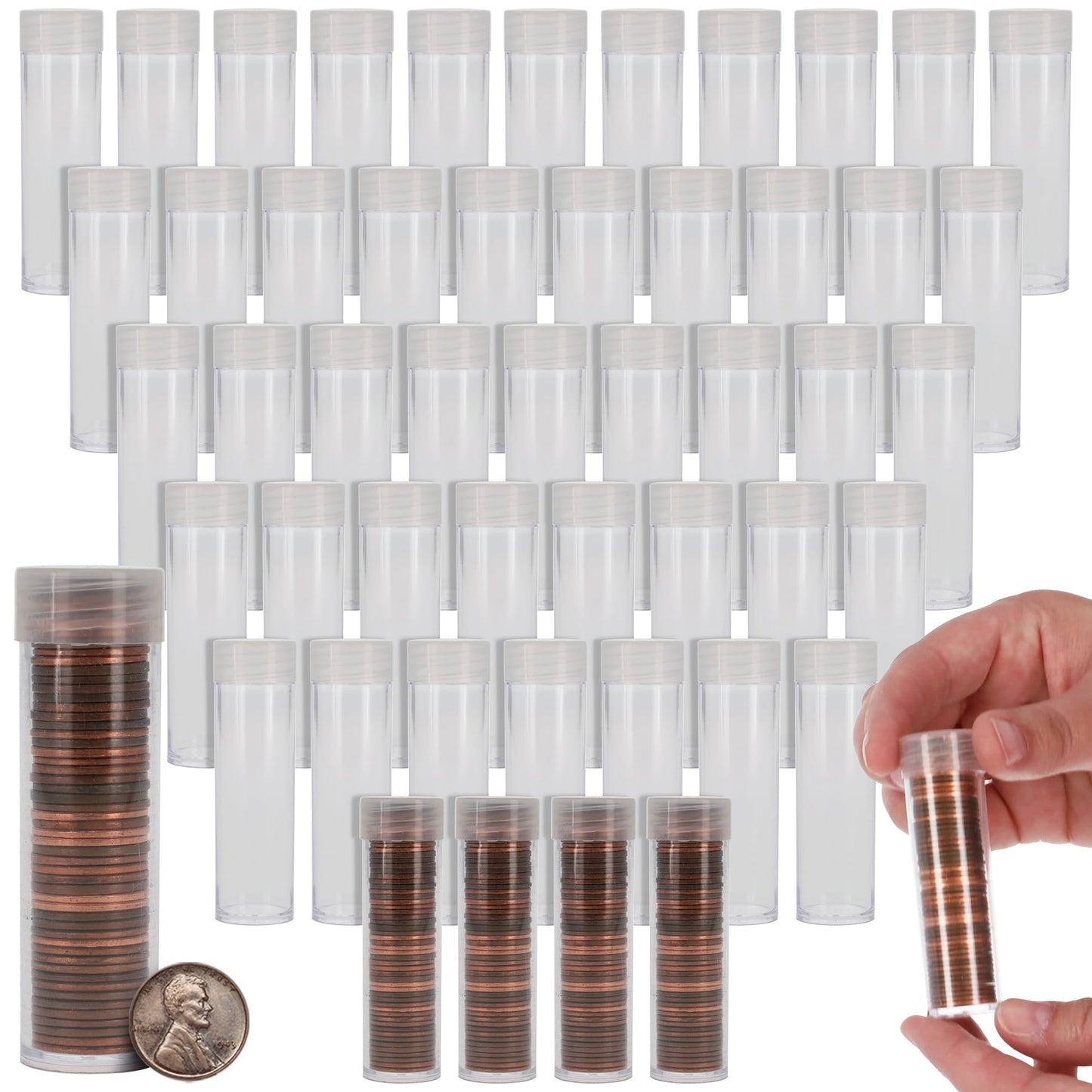 BCW Coin Tubes for US Pennies - 50ct | Holds Lincoln Penny | Durable Plastic Tube Holders | Collecting Supplies