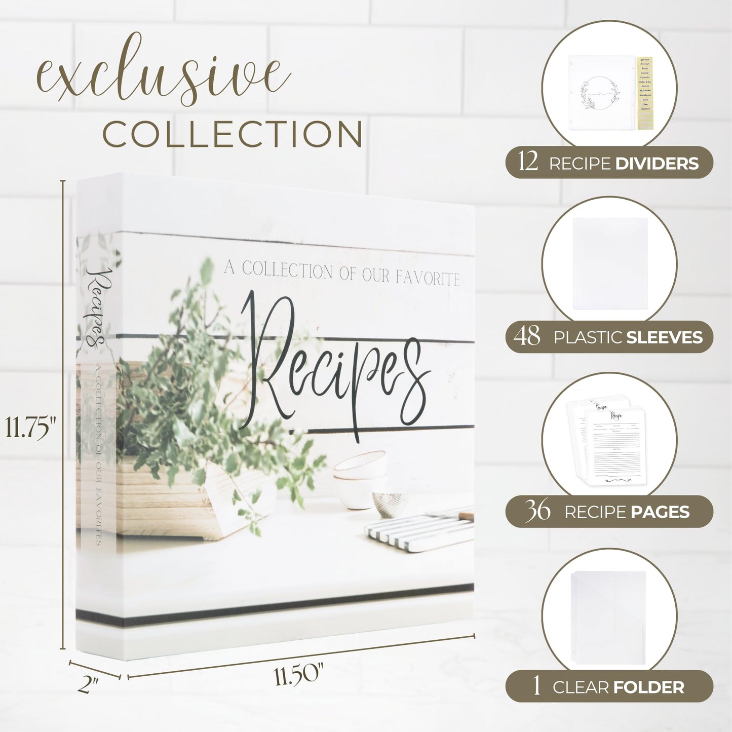 Recipe Binder with Plastic Sleeves | Recipe Book to Write in Your Own 8.5x11 3 Ring Blank Cookbook Binder Organizer | Bridal Shower Gift | Family Heirloom | Family Owned Brand