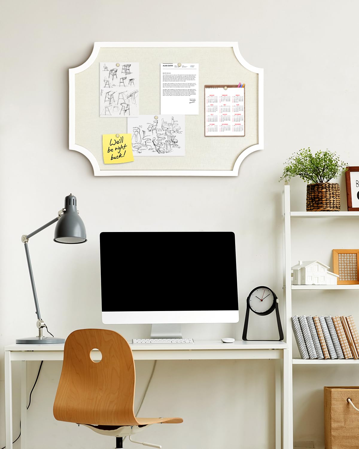 Linen Bulletin Board, Large 20"x30" Pin Board for Walls, Fabric Bulletin Board for Home Kitchen Office Decorative, White Frame Cork Board(White-5075)