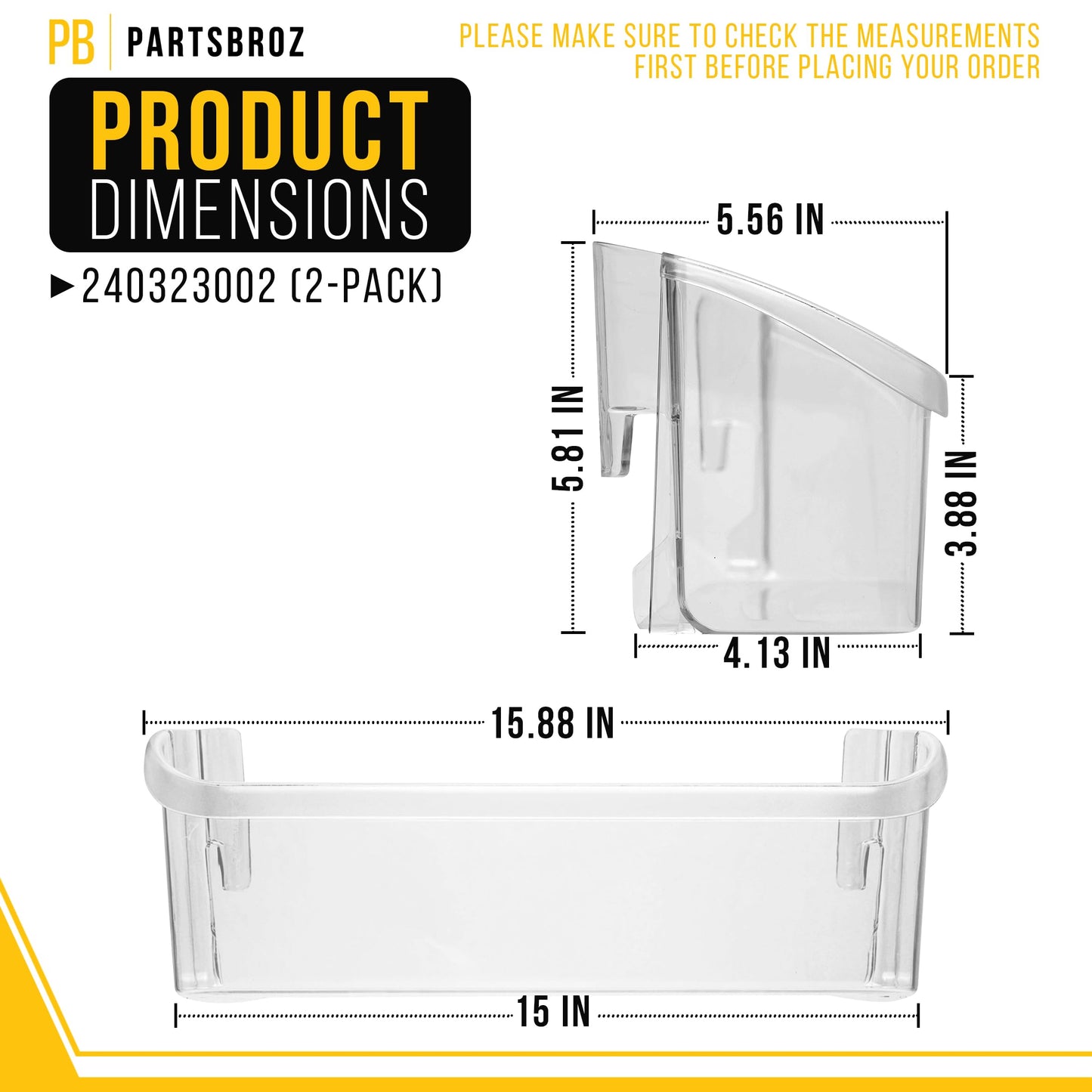 PartsBroz 240323002 Refrigerator Door Bin Shelf (2-Pack) for Frigidaire FGHS2631PF4A FGHS2655PF5A DGUS2645LF6A FGHS2631PF3 FGUS2642LF1 FGUS2642LF2 FRS6LF7GS4 FRS6LF7JB3 FRS6LF7JS3 GLRS264ZAQ4