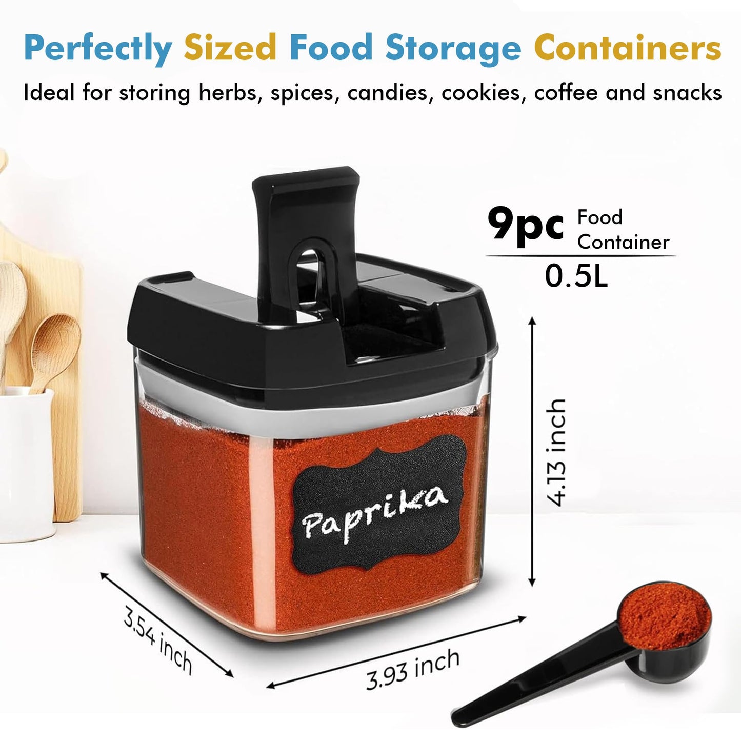 Shazo 9 PC Airtight Food Storage Containers - BPA Free Clear Plastic Snack & Spice Containers with Easy Lock Lids - Kitchen and Pantry Organization for Herbs, Coffee, Tea - 0.5L / 2.1 Cups