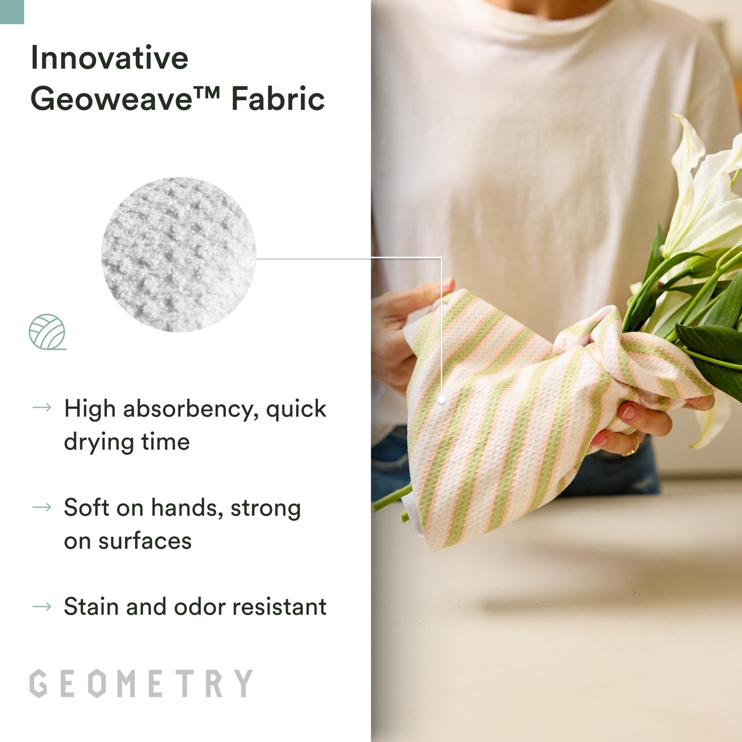 GEOMETRY Tea Towels – Spring & Summer Collection – Quick-Dry, Ultra-Absorbent, Reusable Microfiber Kitchen Towels for Drying & Cleaning - Meadowlight - 3 Pack