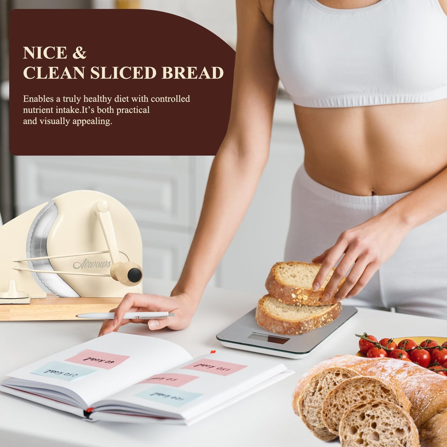 Manual Bread Slicer for Homemade Bread,Even Slicing Thickness-Adjustable Slices,Sourdough Slicer with Scale Lines&SuperStrong SuctionCup Fixation (Cream-Guide)