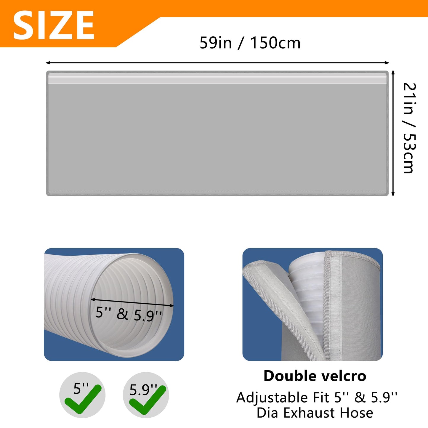 Portable AC Hose Insulation Sleeve Set of 2, Portable Air Conditioners Insulated Hose Cover Wrap, Fit 5" & 5.9" Diameter Exhaust Hose, Easy Installation with 6*Adjustable Buckle Straps, Light Gray
