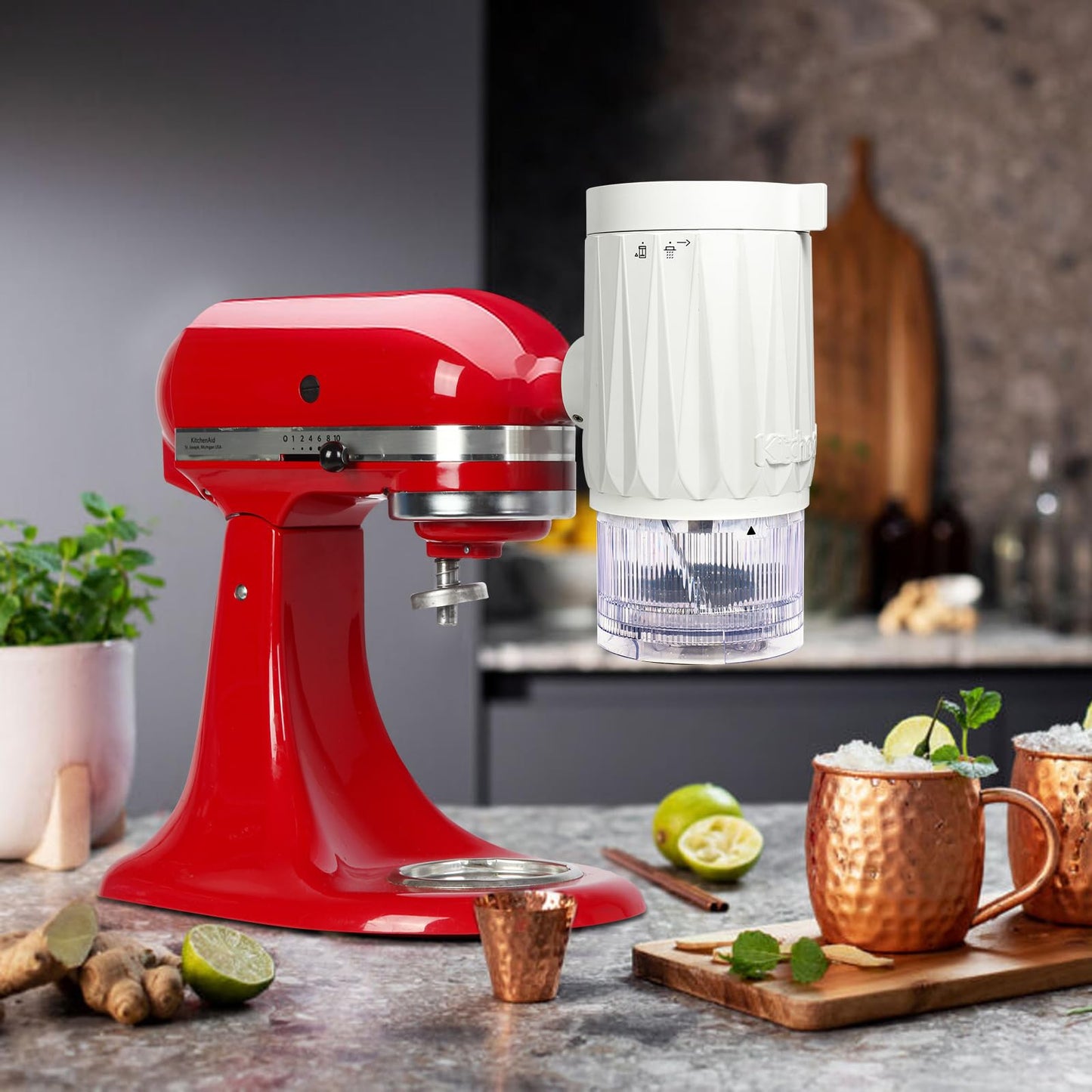 Shave Ice Attachment for Kitchenaid Stand Mixers, Shaved Ice and Snow Cone Attachment for Kitchenaid with 10 Ice Molds White