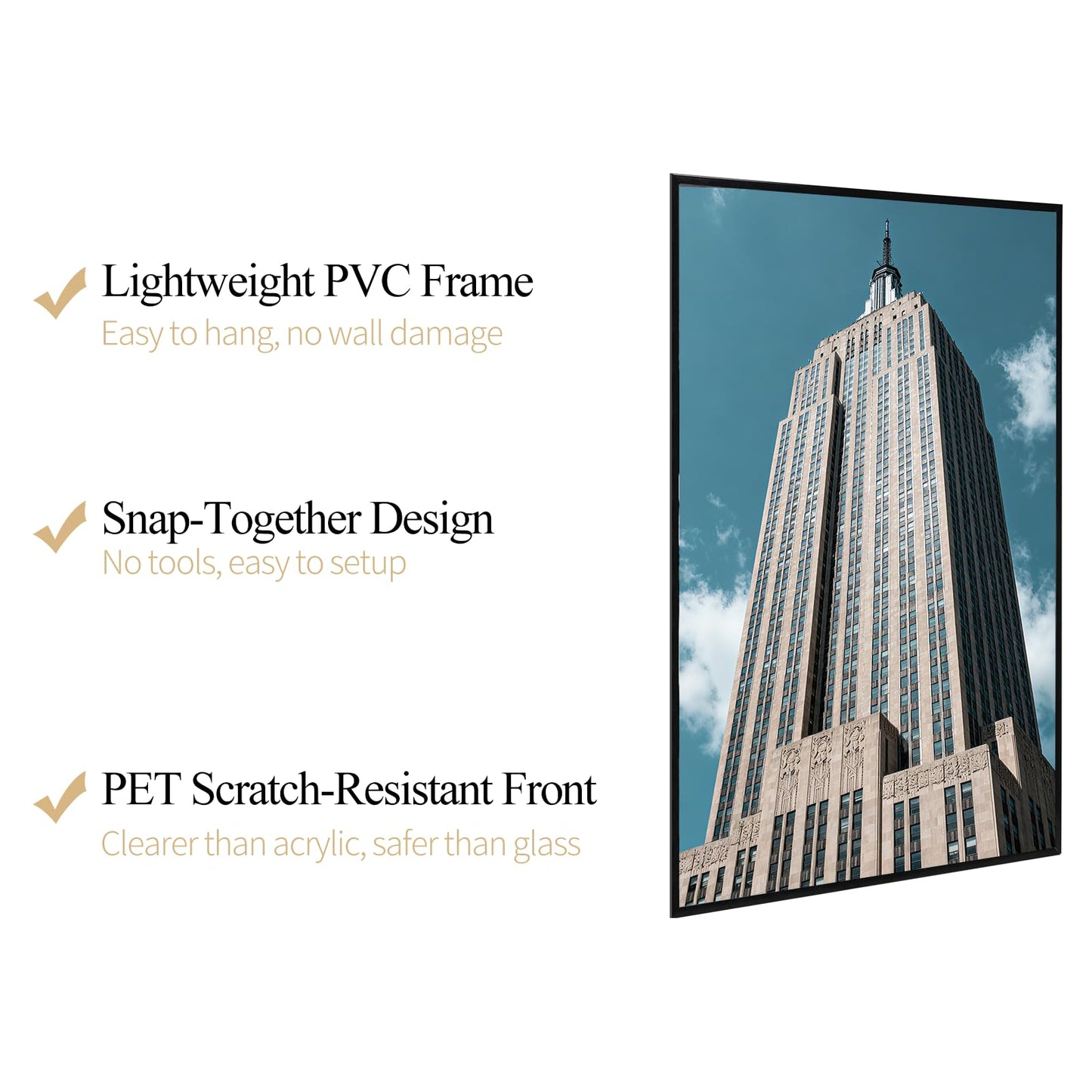 Lavezee 24x36 Poster Frame Black, Lightweight 24 x 36 Poster Frames for Wall Mounting, Display 24 by 36 Pictures, Posters & Art Prints Vertically or Horizontally, 3 Packs